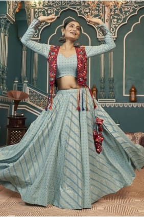 lehenga choli brodé en viscose pista LC8148