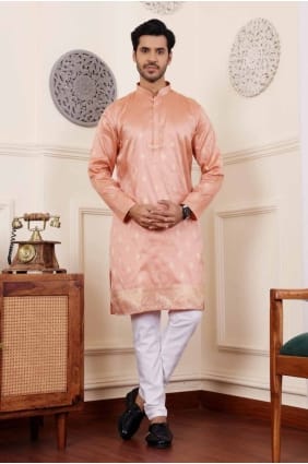 Tissage de viscose orange Hommes Kurta KURR299