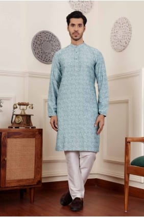 bleu homme kurta avec tissage viscose KURR300
