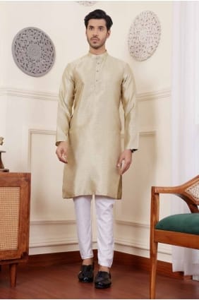 Kurta beige en soie style indo-occidental avec jacket KURR304