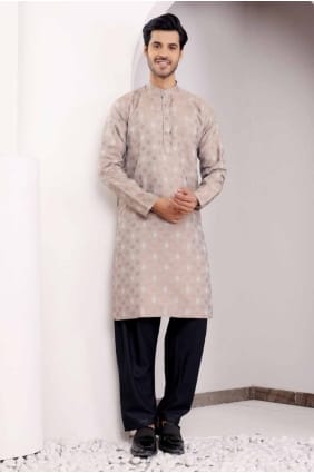 Kurta en tissage de viscose marron clair pour homme KURR307
