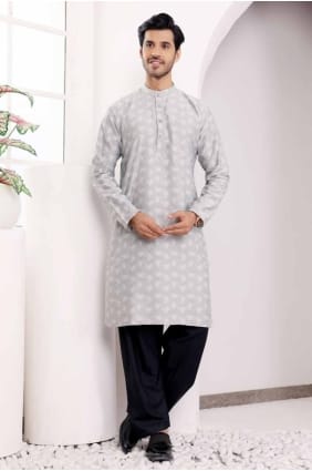 Tissage Kurta pour homme en viscose gris clair KURR308