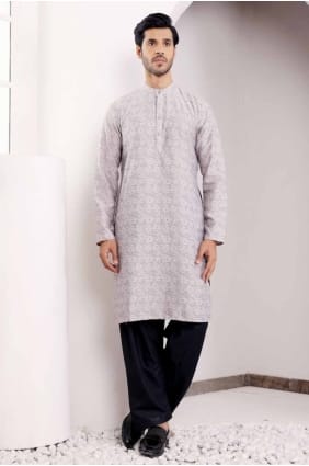 Kurta en viscose tissé gris clair pour homme KURR311