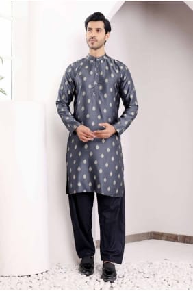 Kurta tissé bleu marine pour homme en viscose KURR312