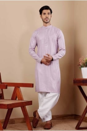 Kurta pour homme en viscose lavande avec broderie KURR320
