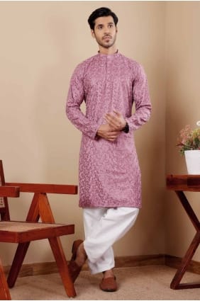 Viscose brodée Homme Violet Rosâtre Kurta KURR332