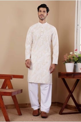 Viscose Hommes Kurta avec brodé en Tie Dye Jaune KURR334