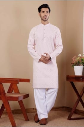 Viscose Hommes Kurta avec brodé en rose KURR335