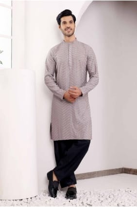 kurta en viscose brodé gris pour homme KURR336