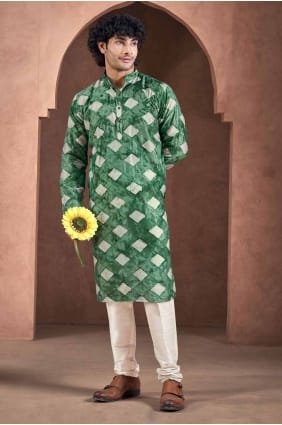 kurta en viscose vert à imprimé numérique pour homme KURR275