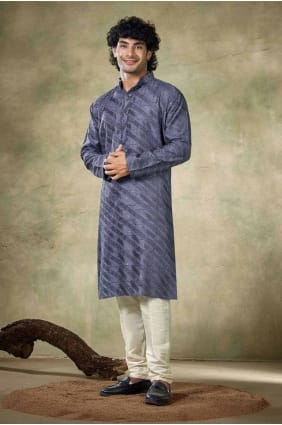 kurta violet en viscose brodée pour homme avec dupatta KURR279
