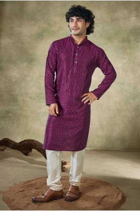 Kurta en viscose pour homme avec broderie KURR282