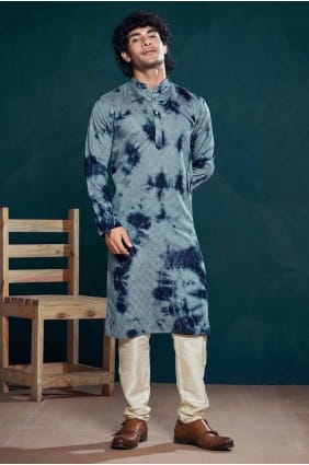 Viscose Hommes Kurta avec impression numérique en bleu KURR286
