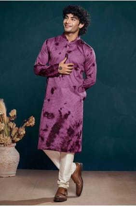 Impression numérique Viscose hommes Kurta en violet avec dupatta KURR289