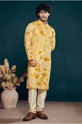 Kurta en viscose jaune pour homme avec imprimé numérique KURR292