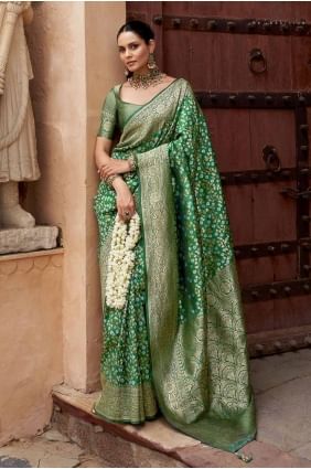 Sarare en soie Banarasi vert avec tissage SR27726