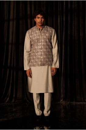 Impression numérique viscose gris hommes kurta INWU0019