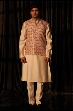 Homme Kurta en viscose marron avec impression numérique INWU0020