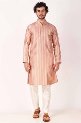art soie rose hommes kurta en tissage KURR342