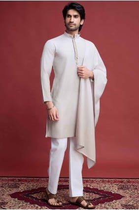 Kurta pour hommes en rayonne beige avec miroir INWU0024