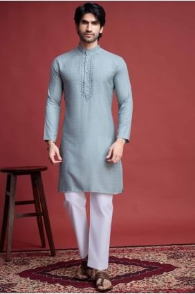 Hommes Kurta en viscose Pista avec miroir KURR363