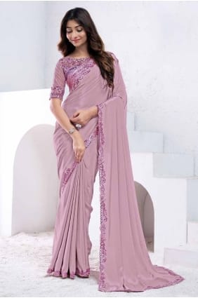 Sari mauve en crêpe brodé de sequins SR27764