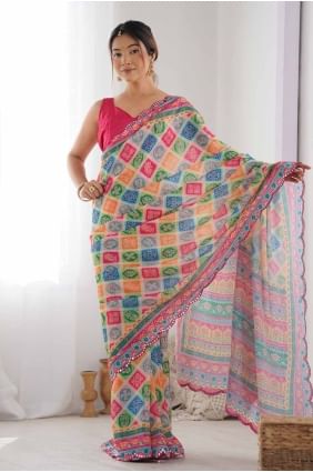 Saree multicolore en mousseline de soie avec impression numérique SR27784