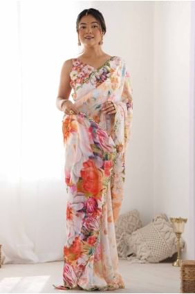 Sari multicolore en mousseline de soie à imprimé numérique SR27786