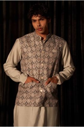 grey men kurta with printed viscose KURR368