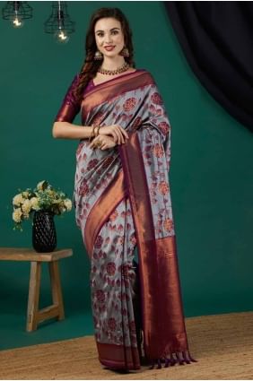 sari lavande en tissage de soie banarasi SR27823