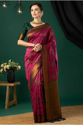 sari en soie banarasi tissé rose SR27825