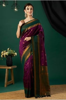 sari en soie de Banarasi bordeaux avec tissage SR27832