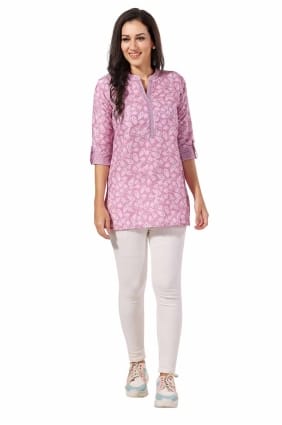 kurti rose en rayonne imprimée KTI2577
