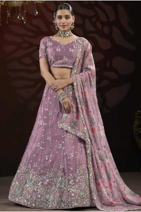 lehenga choli in violet chinon chiffon with embroidered LC8171