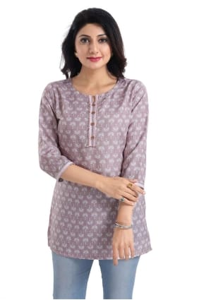 kurti en rayonne à imprimé numérique en rose KTI2580