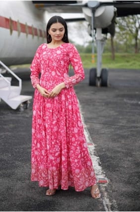 robe-robe en georgette rose avec broderie GW1016