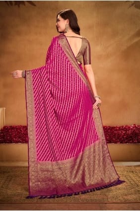 sari en georgette rose avec tissage SR27842