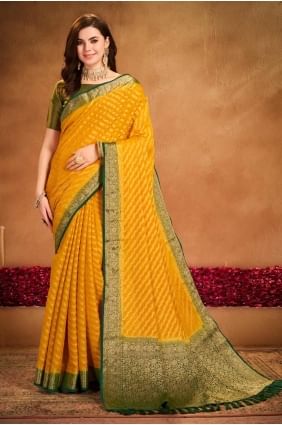 sari jaune en tissage georgette SR27845