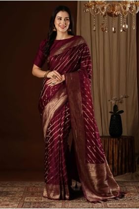 Sari en satin marron tissé SR27847