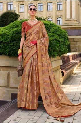 sari jacquard avec tissage en orange rouille SR27863
