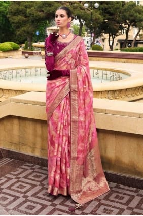 sari jacquard avec tissage en rose SR27864