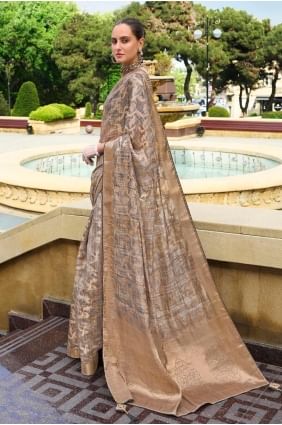 sari gris avec tissage jacquard SR27865