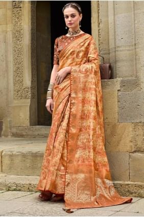 Sari en jacquard tissé orange SR27866