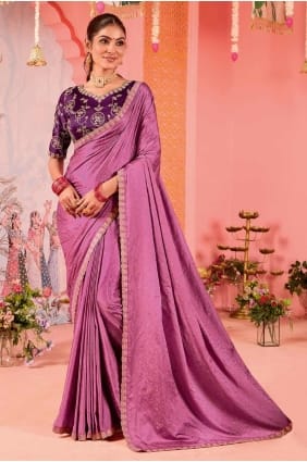 sari de soirée rose avec tissage jacquard SR27876