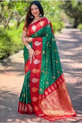 Saris de mariage vert avec soie zari SR27877
