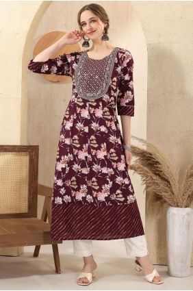 Kurti brodé de vin en coton KTI2585