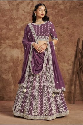 embroidered faux georgette purple lehenga choli with dupatta LC8174