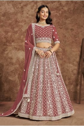 faux georgette embroidered brown lehenga choli with dupatta LC8176