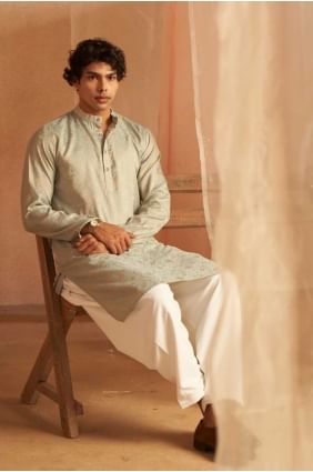 Tissage Homme Bleu Clair Kurta en Viscose KURR388