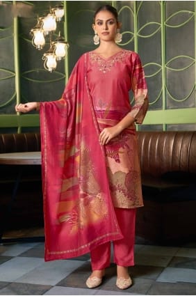 tailleur pantalon droit imprimé numérique rose en viscose SK154870